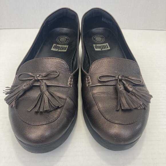 FitFlop Leather Tassel Loafers Shoes Womens Size 11 Brown Comfort Slip On Comfy - Picture 3 of 12
